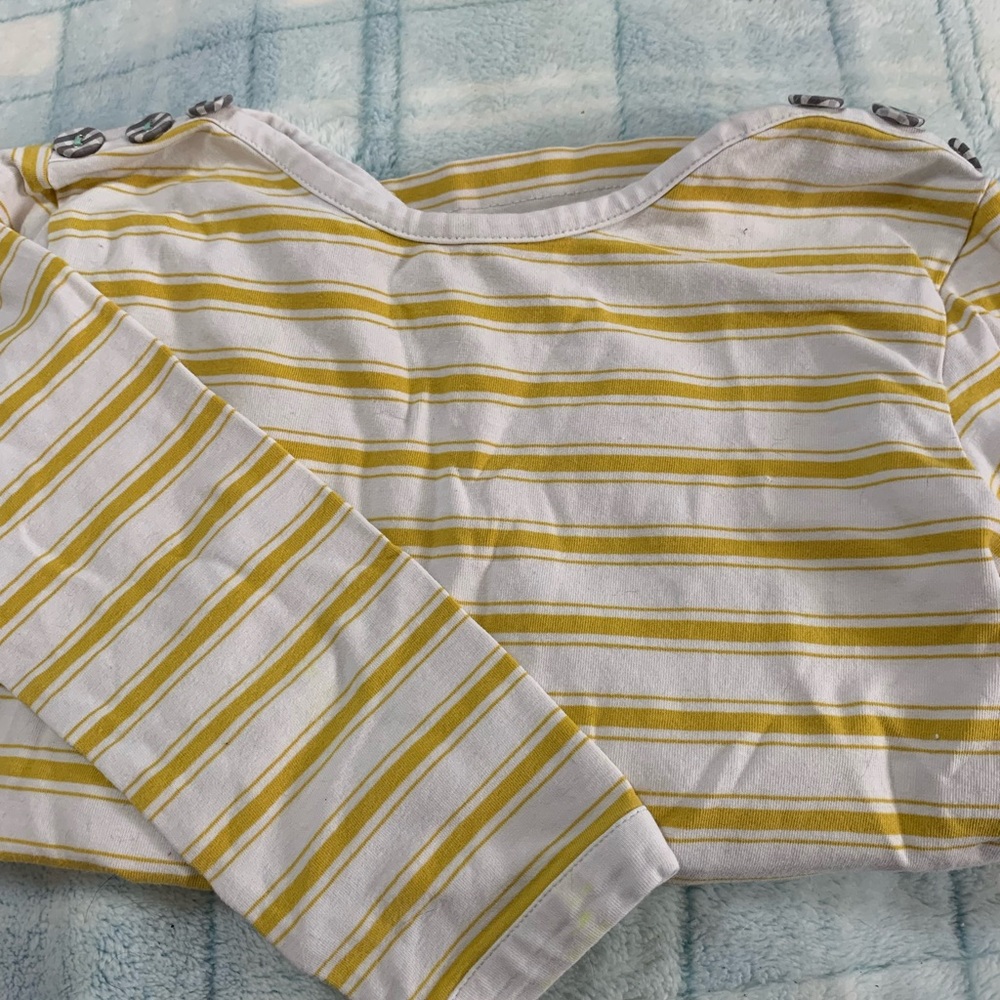 Matilda Jane boat top, mustard and white stripe, size 6